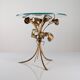 Mid-century side table in gilded metal with roses and glass top, 1970s