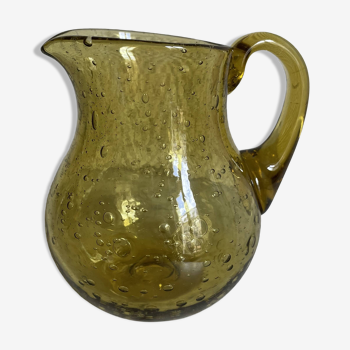 Biot style bubble encrusted glass pitcher