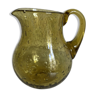 Biot style bubble encrusted glass pitcher