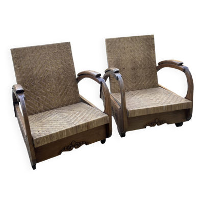 Paire de fauteuils coloniaux Art déco