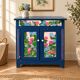 Petit buffet parisien peint bleu à décor d’hortensias