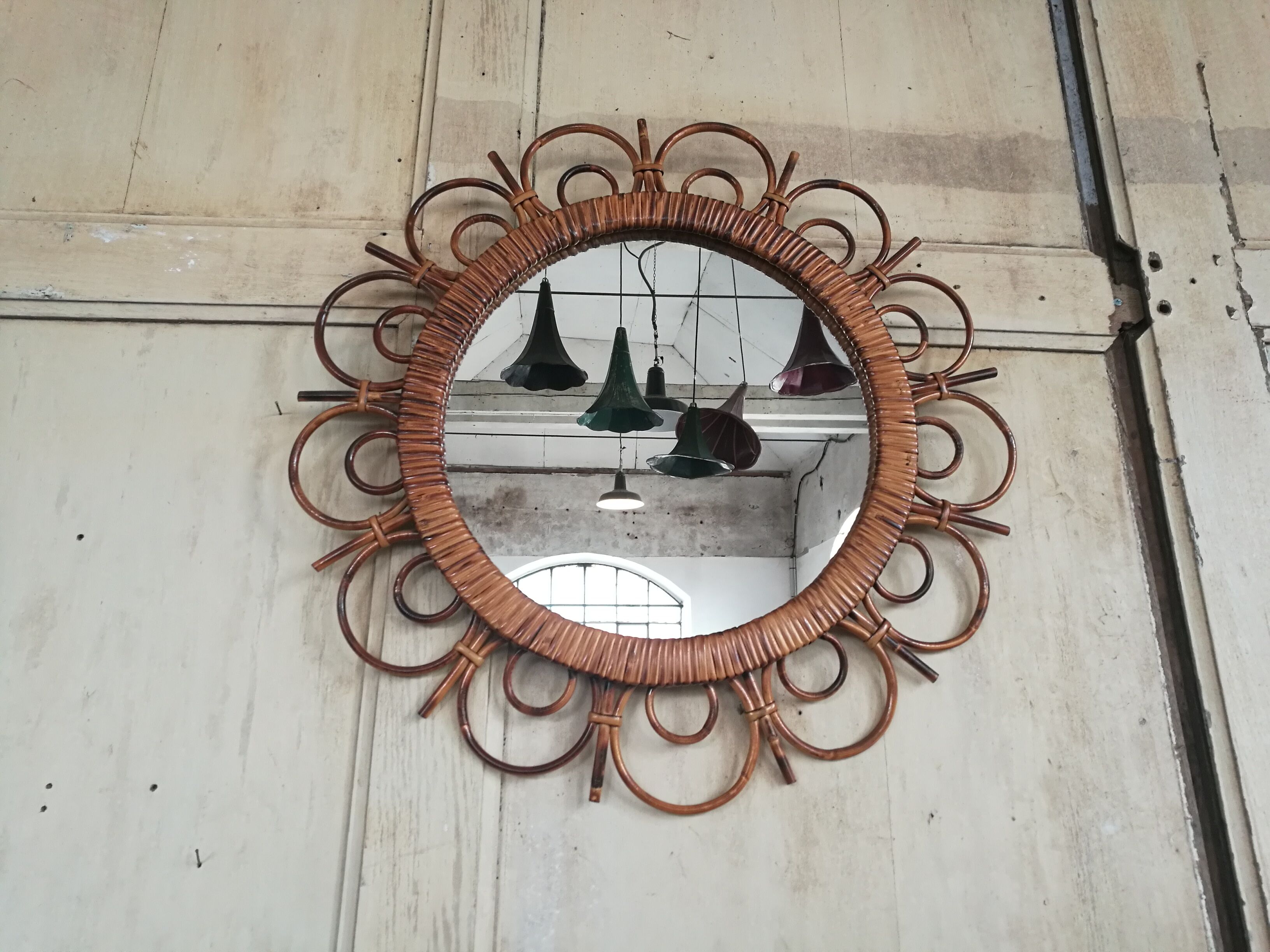 Miroir soleil en rotin vintage 57cm