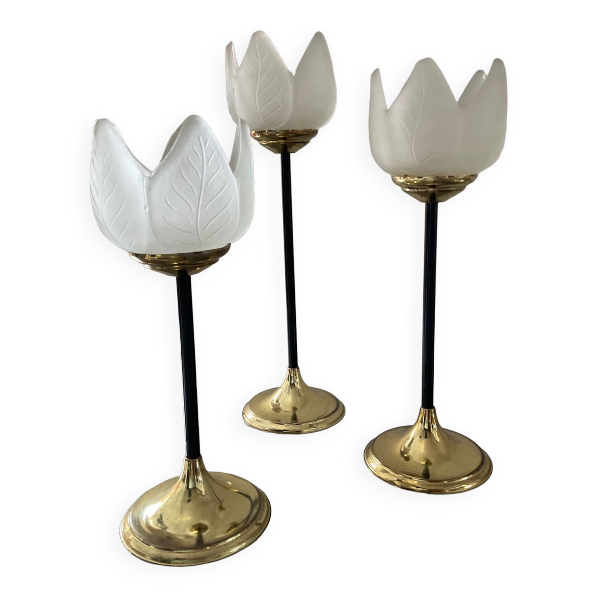 Trio of glass and metal candle holders