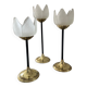 Trio of glass and metal candle holders