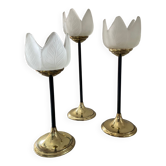 Trio of glass and metal candle holders