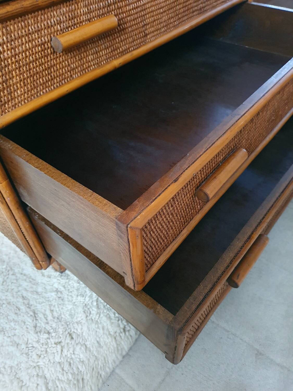 Vintage rattan chest of drawers 4 drawers