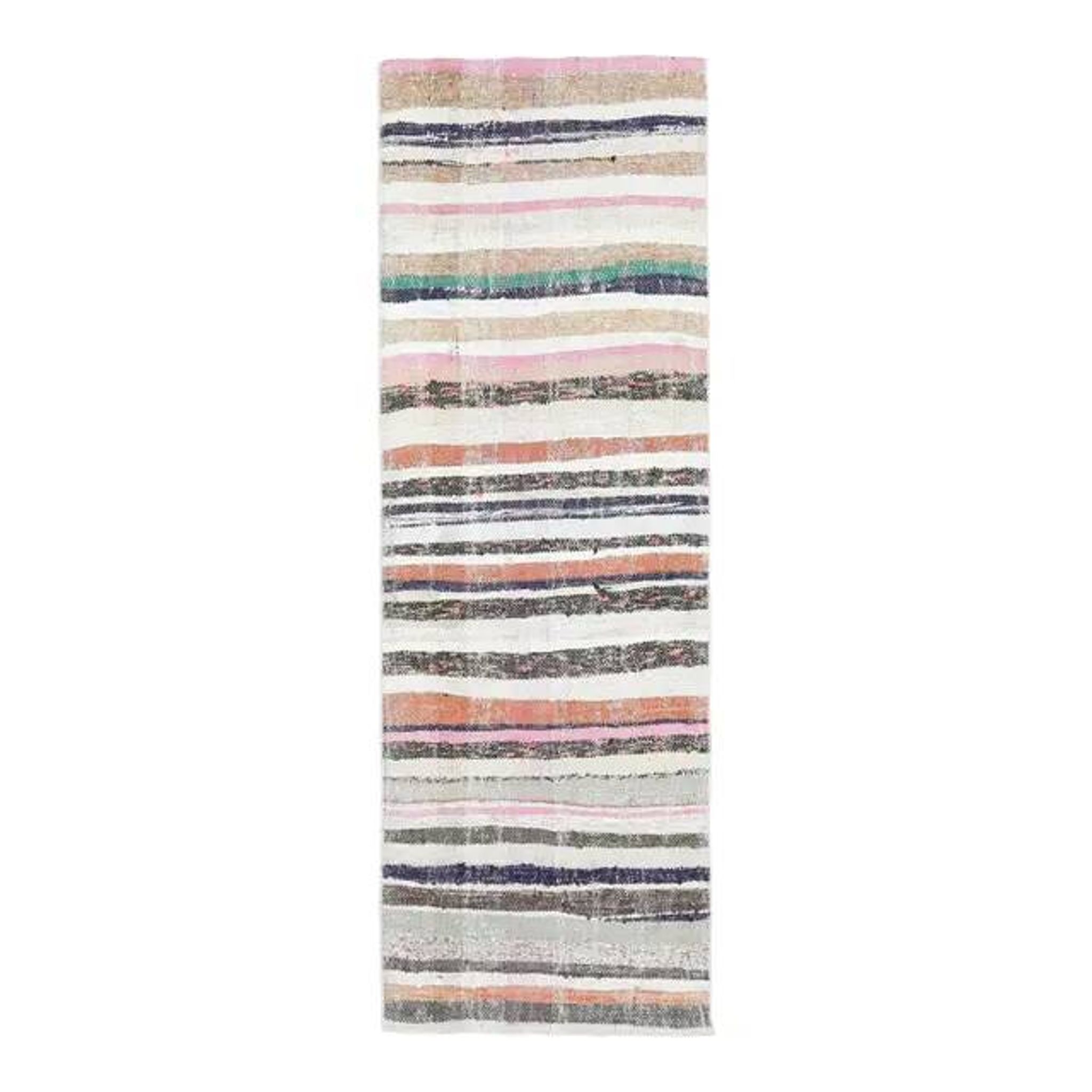 Vintage Turkish Hand-Knotted Wool Cotton White Kilim Runner Rug 78x228