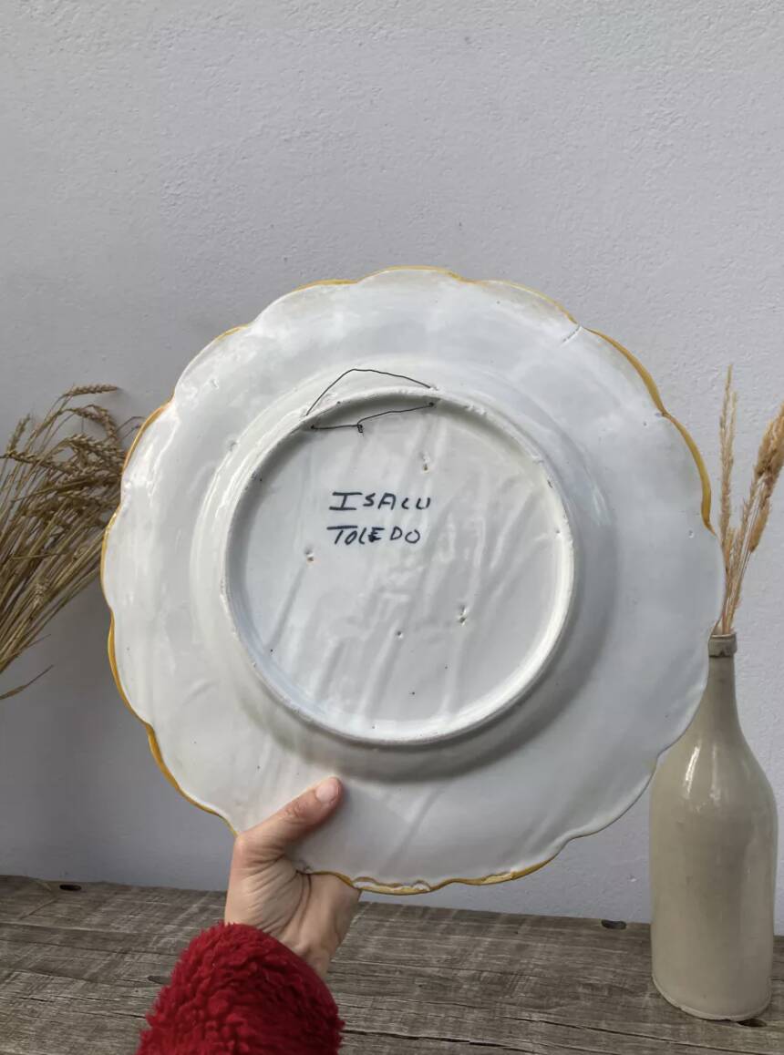 Assiette murale fleurs bleu jaune espagnole