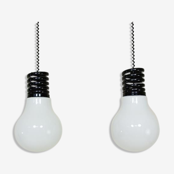 Pair of suspensions form glass by S.T.L. Studio for Lamperti bulb