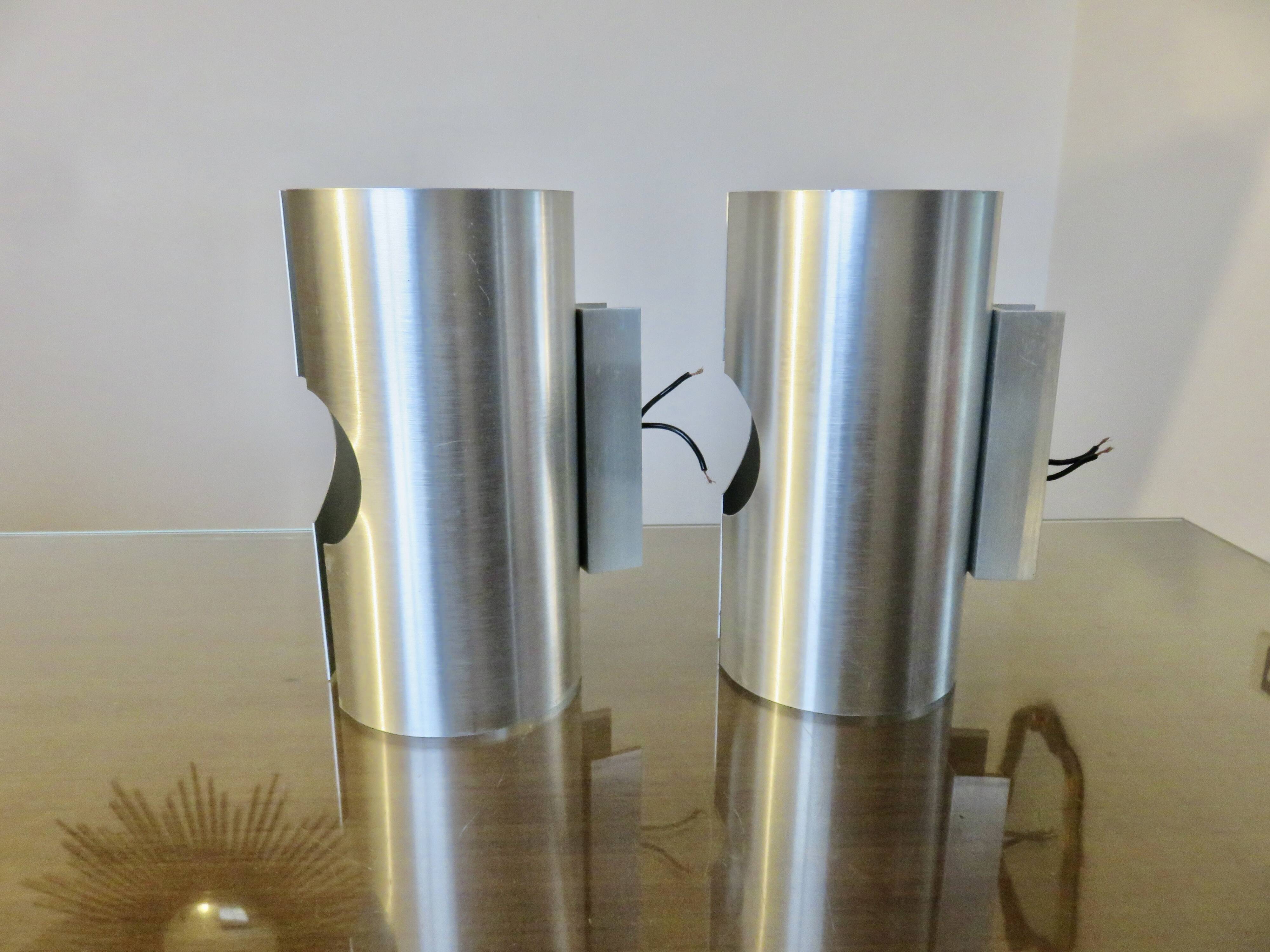 Pair of "oxar" brushed metal wall lights, space age, 1970
