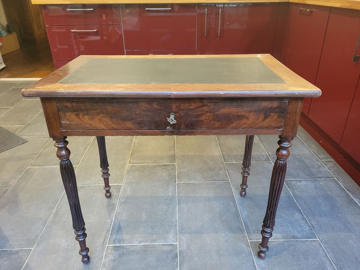 Side table with drawer and leather top