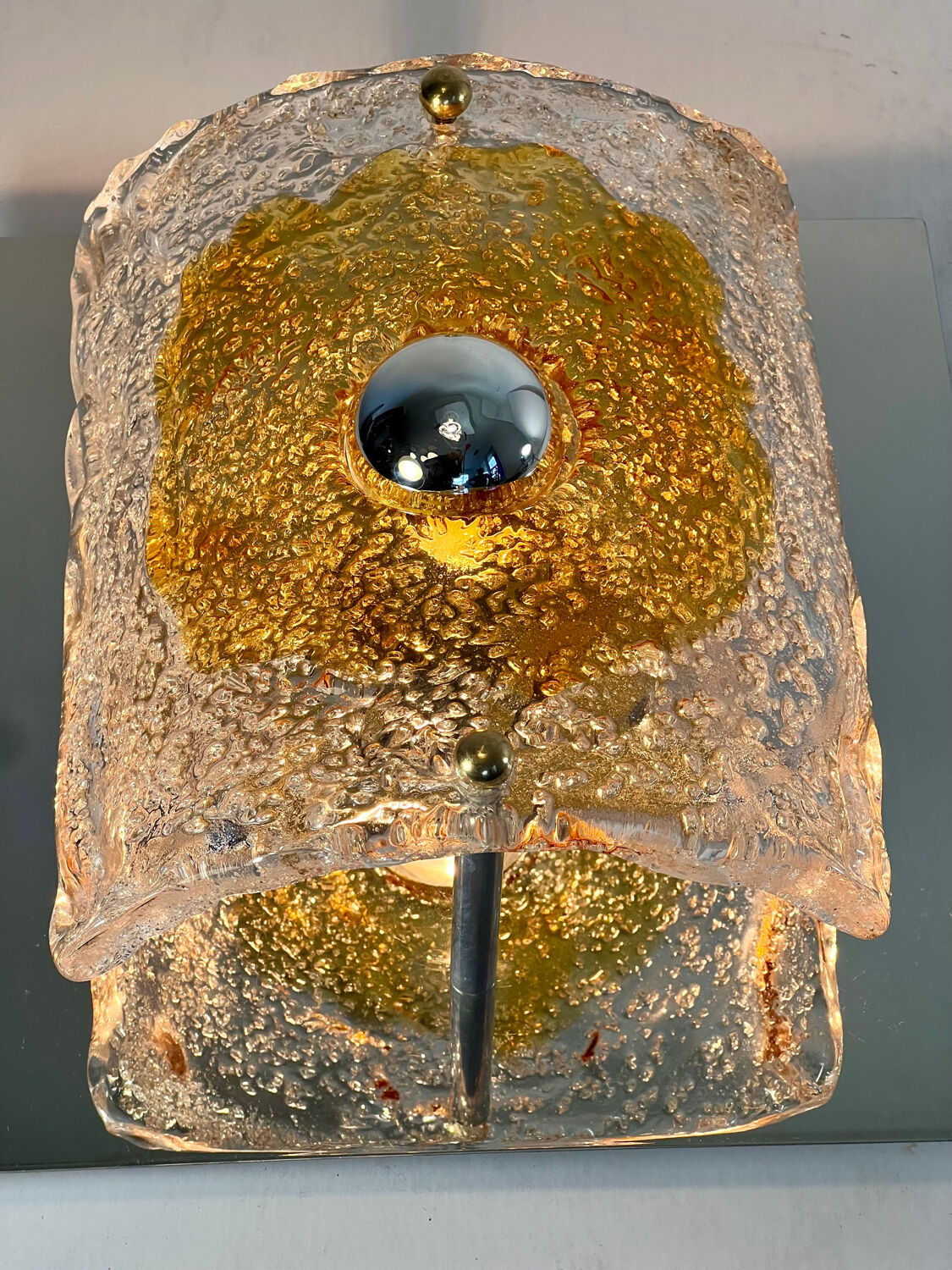 Italian chrome and Murano glass wall light from the 1970s.