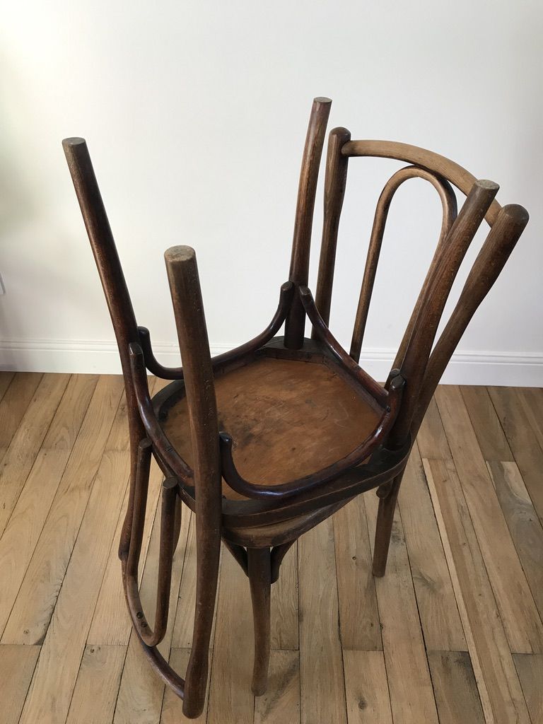 Set of 4 bistro chairs in curved wood of beech Luterma 30s