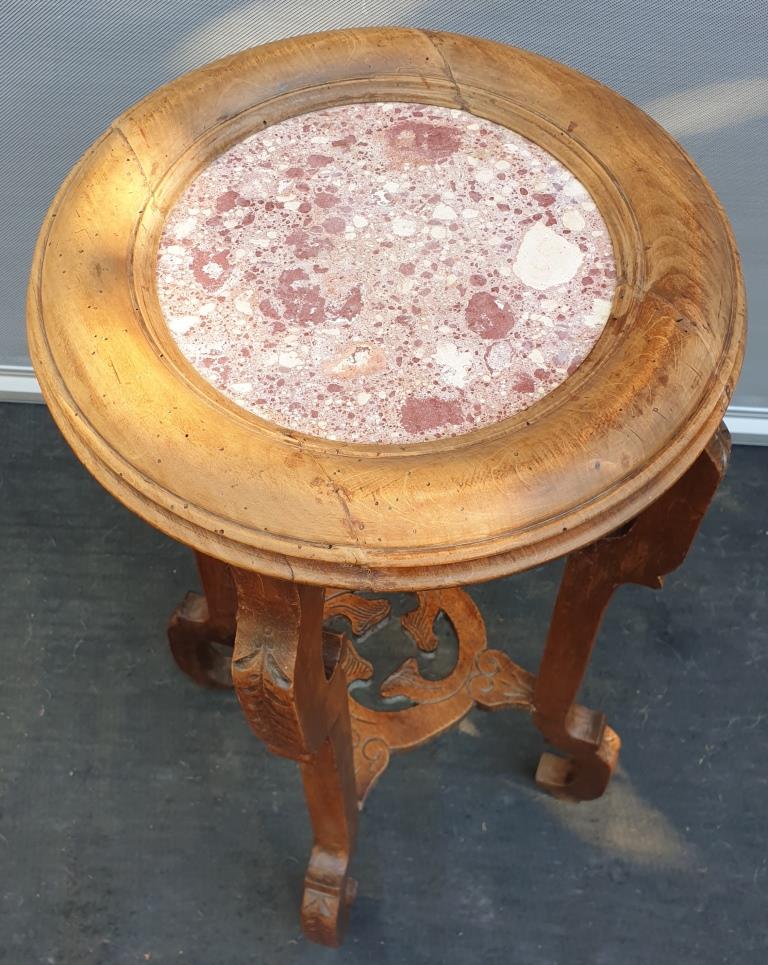 Sellette guéridon noyer art nouveau 1900 marbre rose