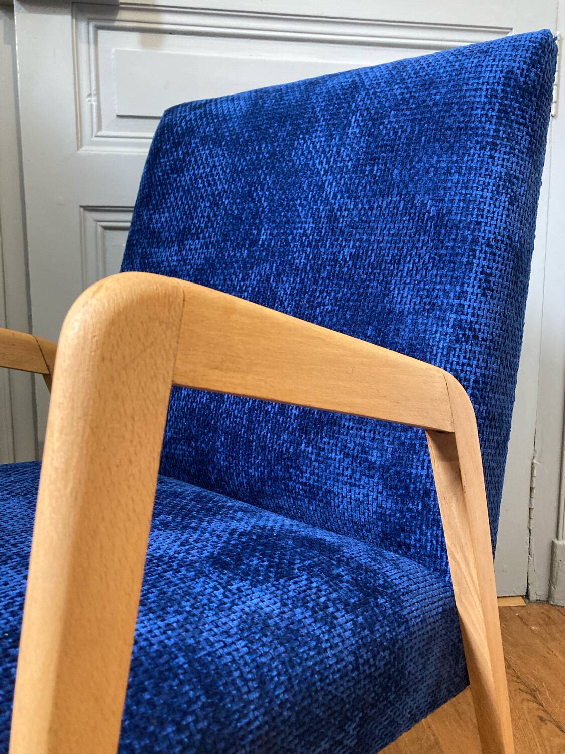 Scandinavian blue velvet armchair