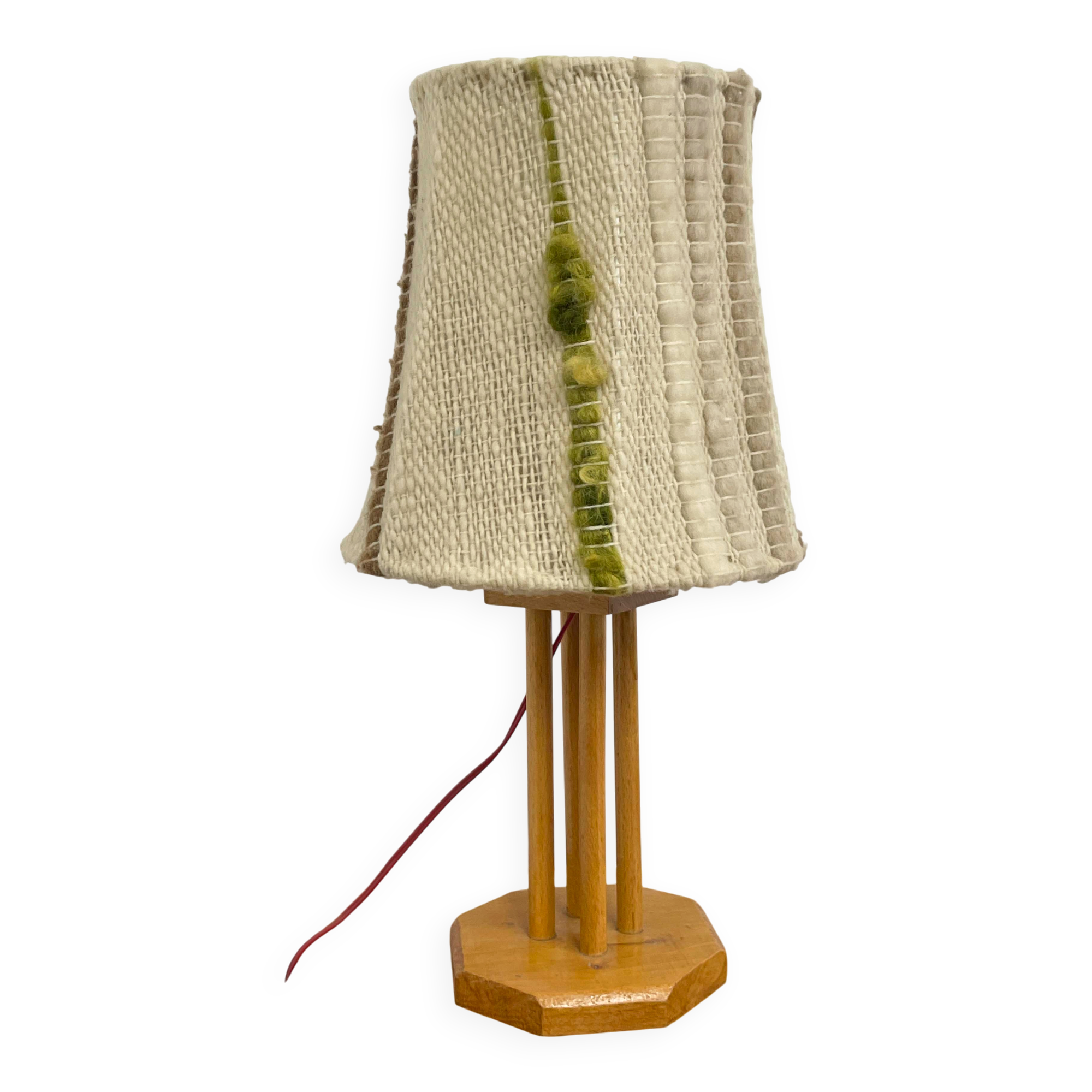 Wooden lamp with a wool shade