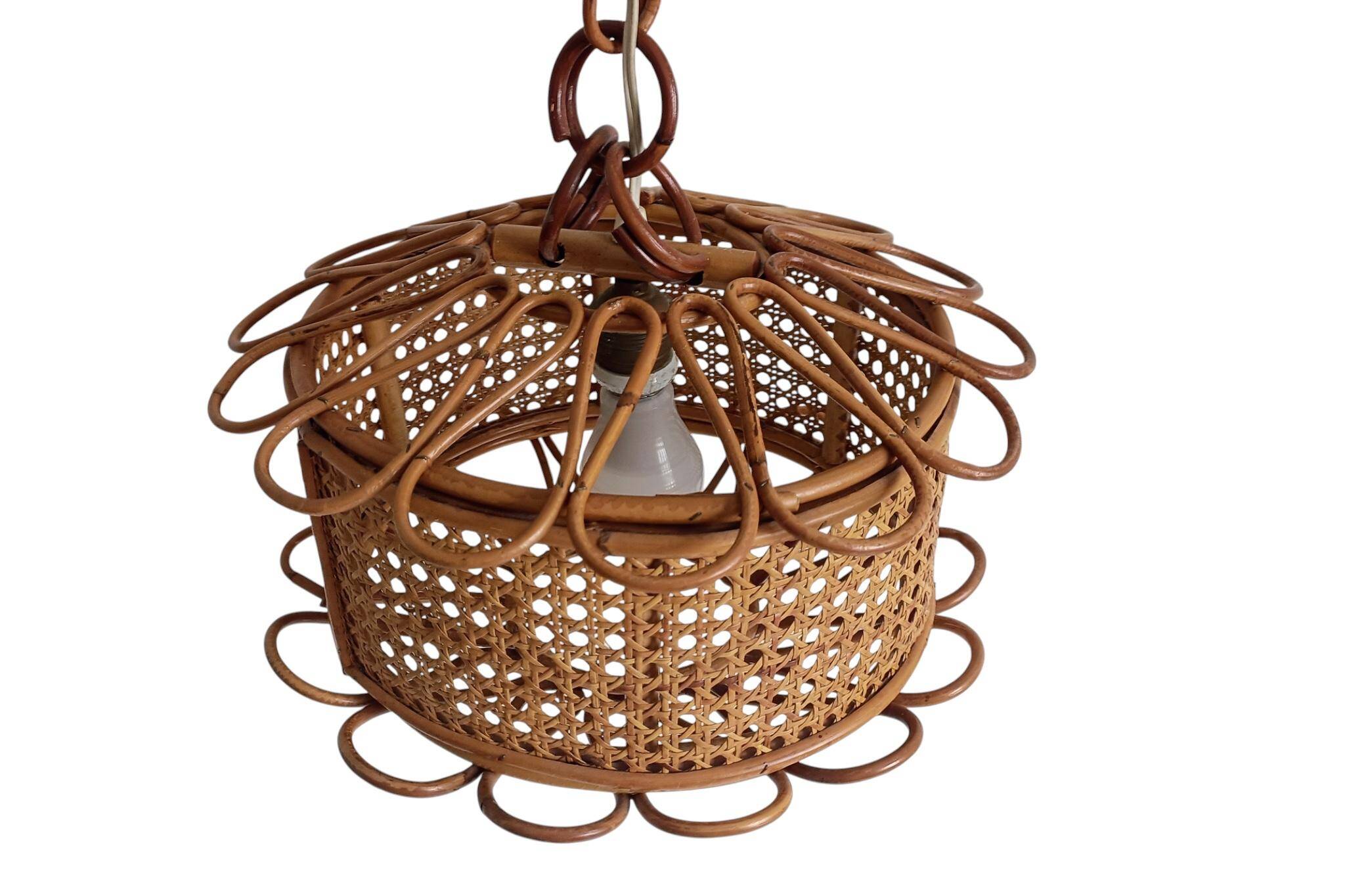 Handcrafted Bamboo and Rattan Pendant Lamp, Spanish Modernist, 1960s