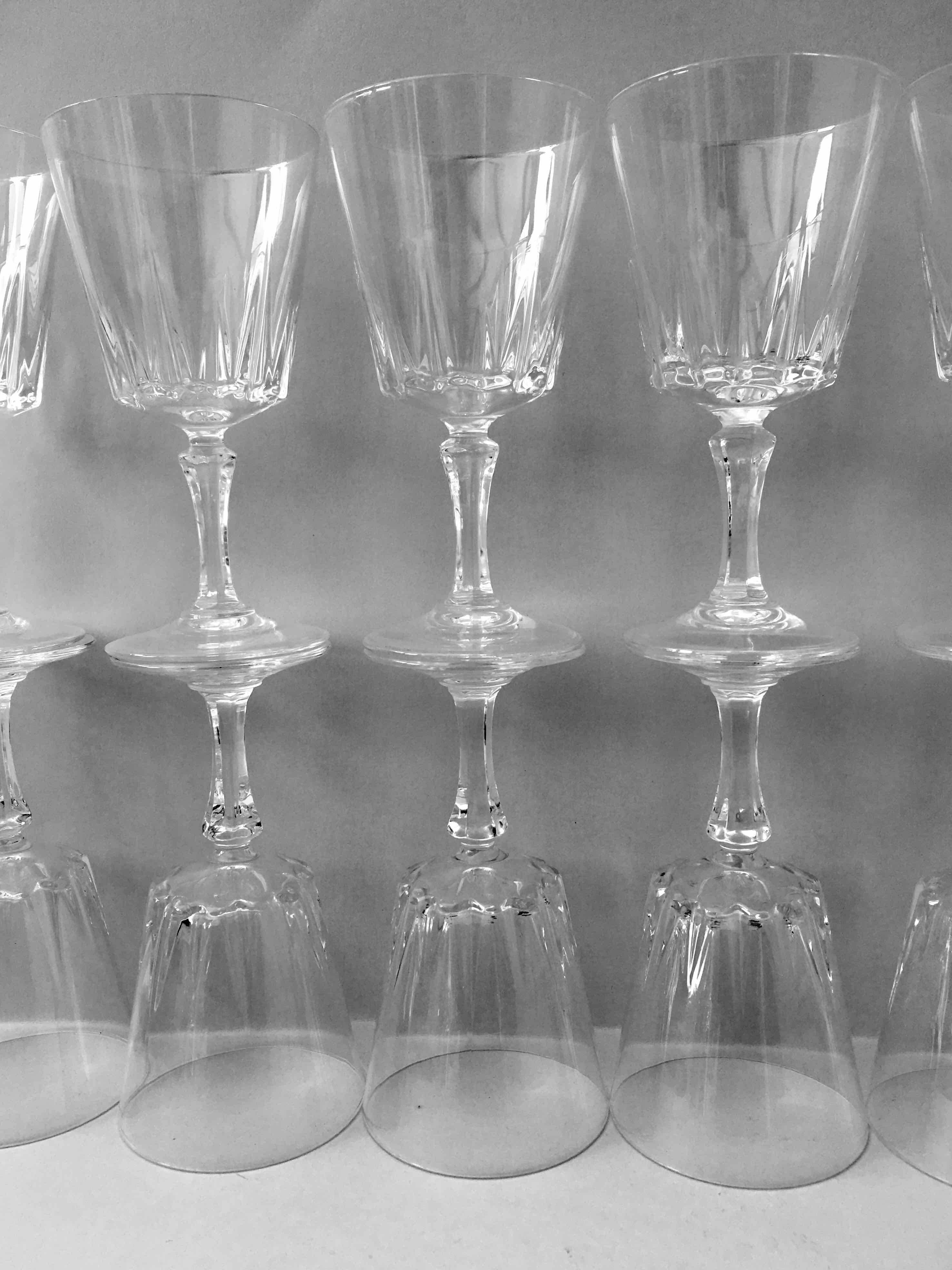 Set of 12 cut crystal wine glasses