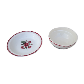 Saladier & hollow round dish in earthenware from Sarreguemines model Yvette