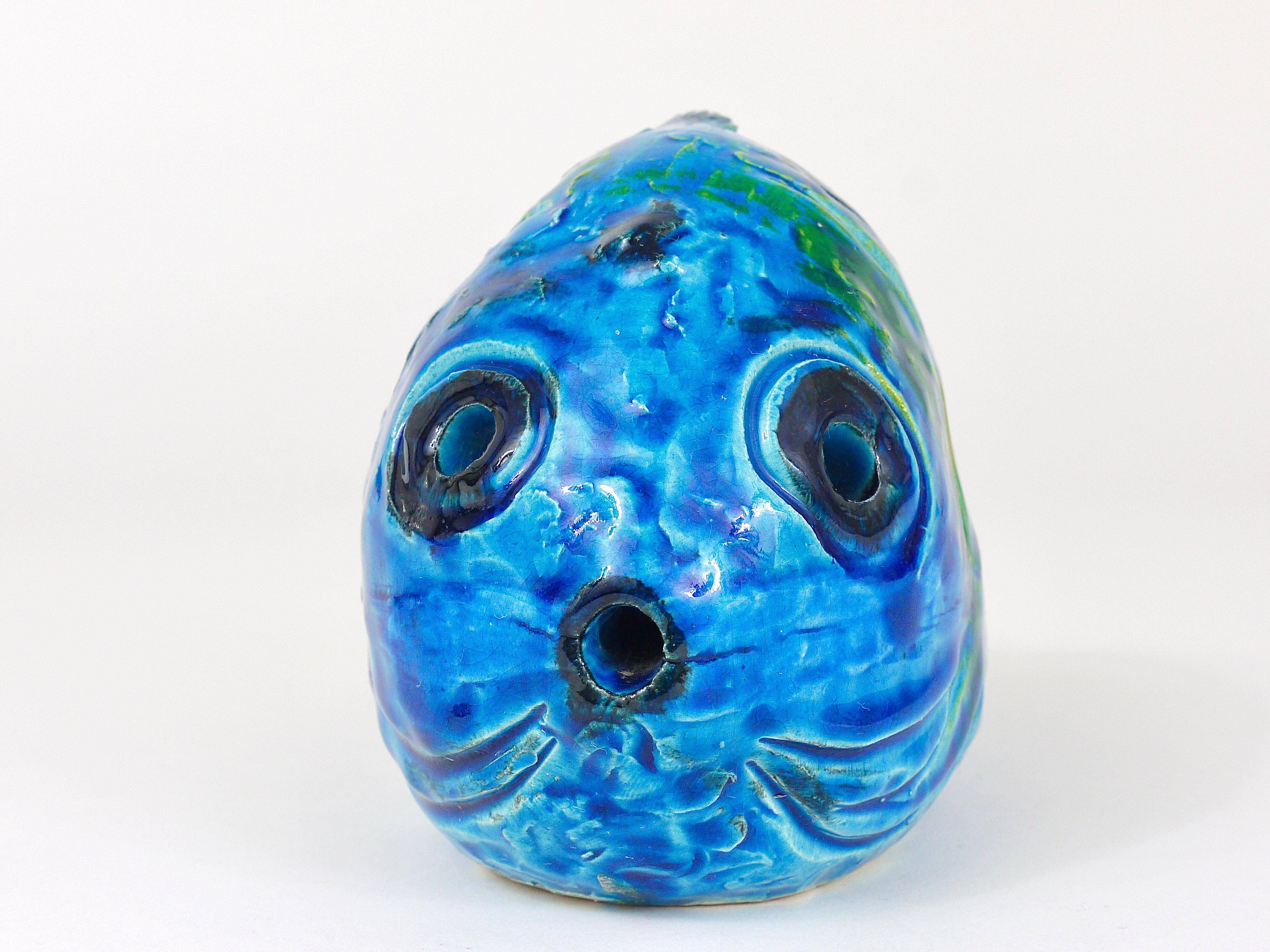 Blue enamelled fish sculpture Rimini by Aldo Londi Bitossi, Italy, 1950s