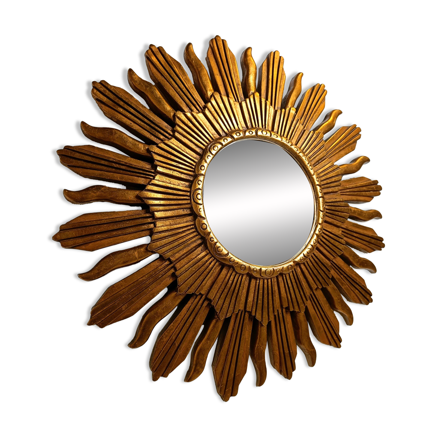 Miroir vintage doré soleil, années 1960