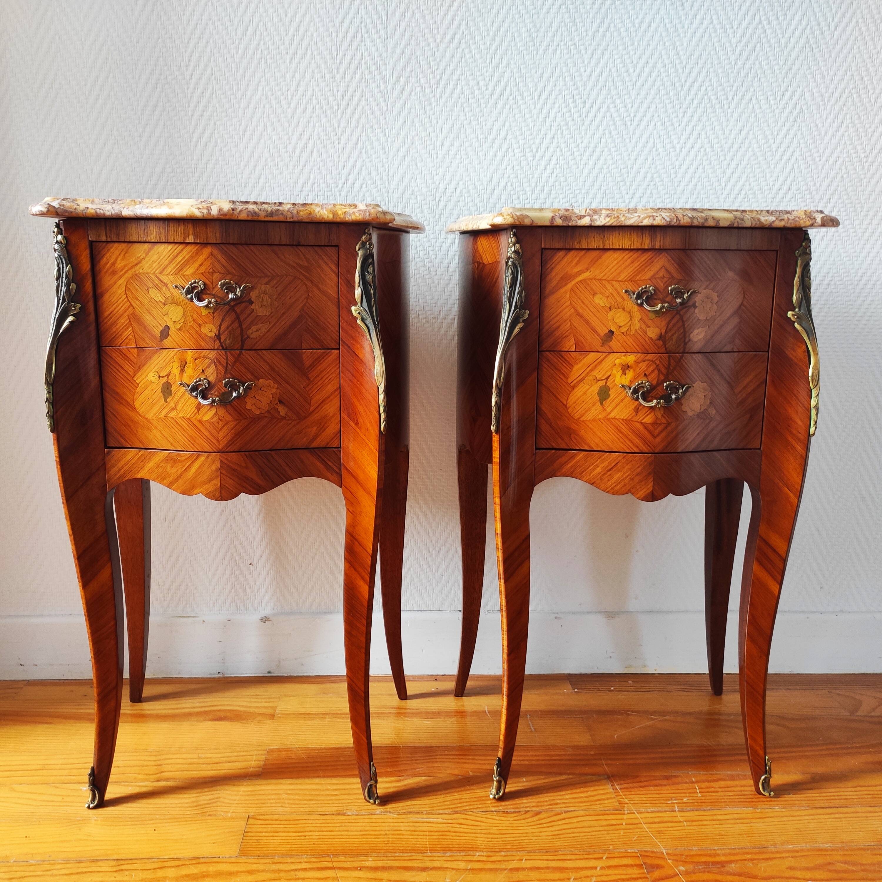 Pair of French Louis XV style bedside tables.