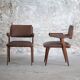 Paire de fauteuils en bois et cuir marron, Italie années 50