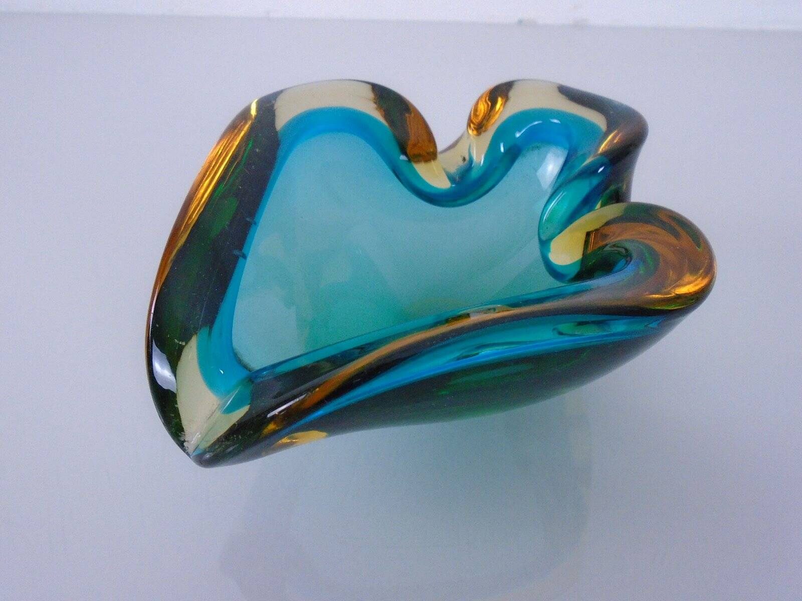 Brown & Turquoise Sommerso Murano Glass Ashtray, Italy, 1960s
