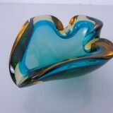 Brown & Turquoise Sommerso Murano Glass Ashtray, Italy, 1960s