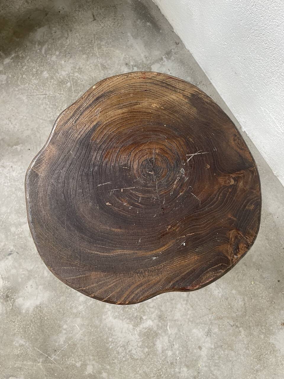 50s tripod oak stool