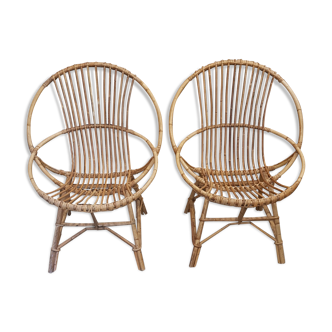 Paire de fauteuils rotin