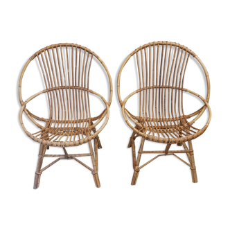 Pair of rattan armchairs