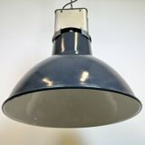 Industrial french dark blue enamel pendant lamp from mazda, 1960s