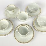 Vintage Mismatched Set of 6 Porcelain Cups and 5 Saucers - Gold