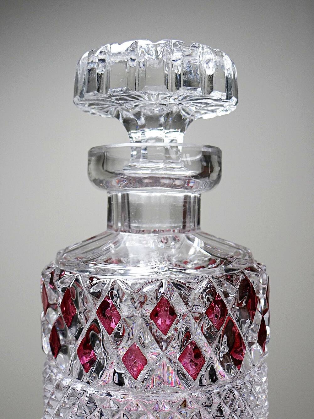 Harlequin crystal whisky decanter, Bohemia, Czechoslovakia, vintage 1950s-1970s