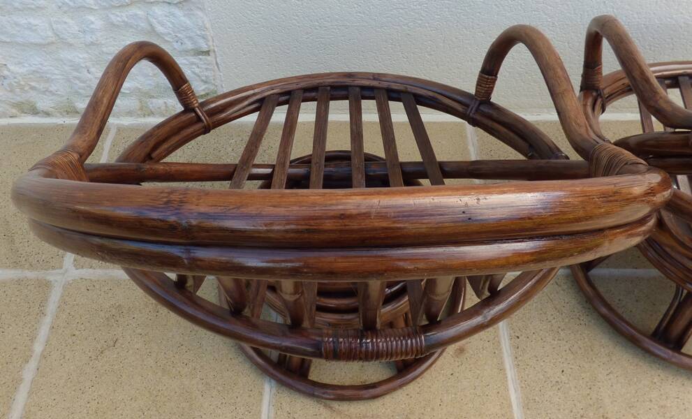 2 chic rattan armchairs in a completely restored style without cushions - Excelle