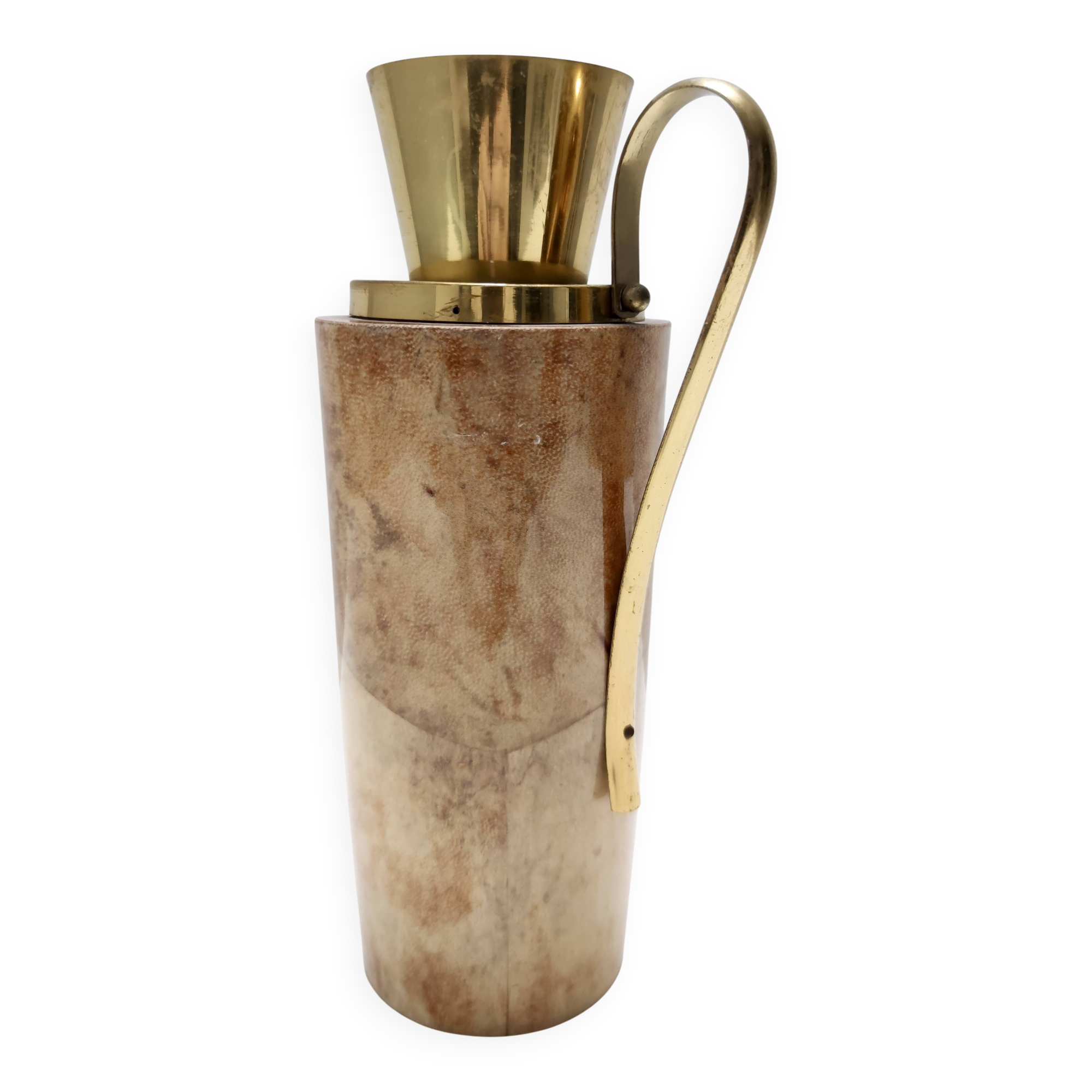 Turned Beech and Parchment Thermos / Jug by Aldo Tura for Macabo, Italy