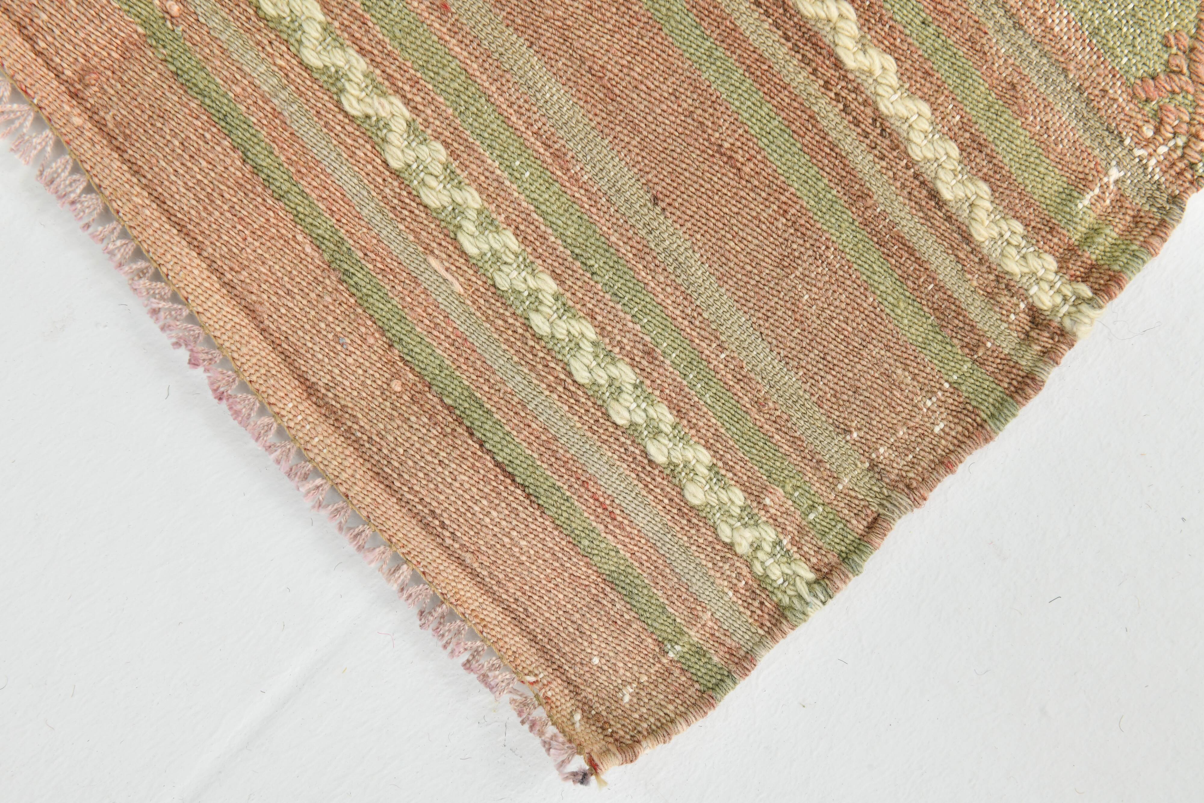 6x8 Light Green Brown Turkish Kilim Rug, 173x260Cm