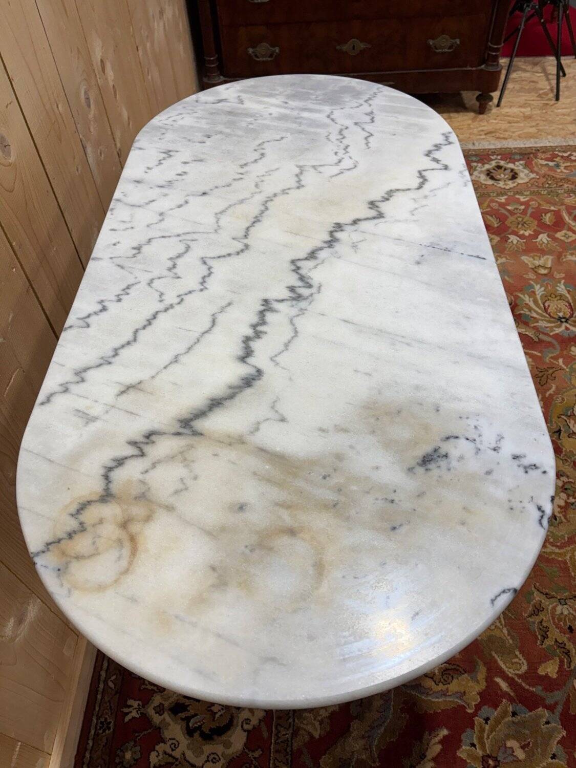 Authentic bistro table with white marble and cast iron from the early 20th century.