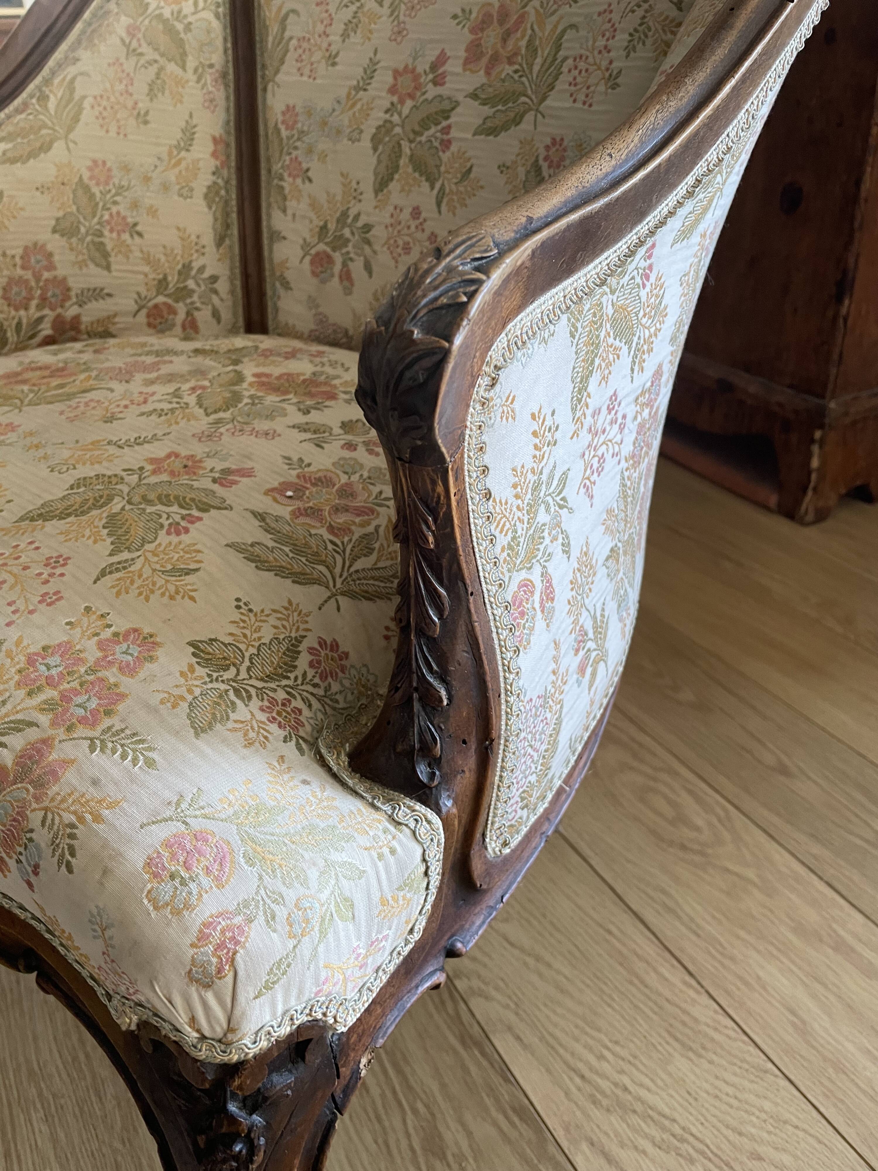 Sofa set + 2 armchairs in solid oak carved in Louis XVI style