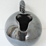 Black pearl glaze ceramic pitcher by Reinhold Rieckmann signed