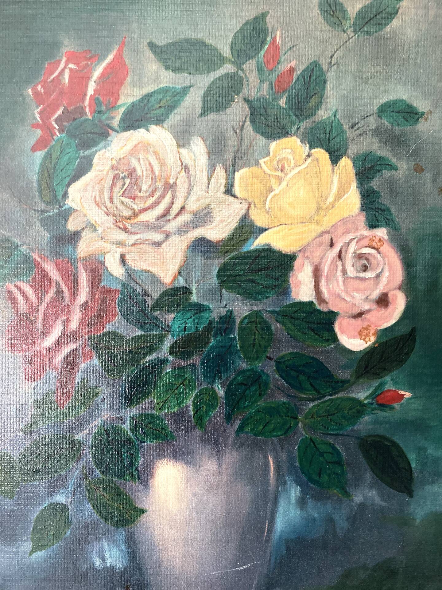 Old Painting "Still Life with Roses" – 1950