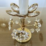 Paire de lampes fleurs , Hollywood Regency, cristal et laiton doré, 1970
