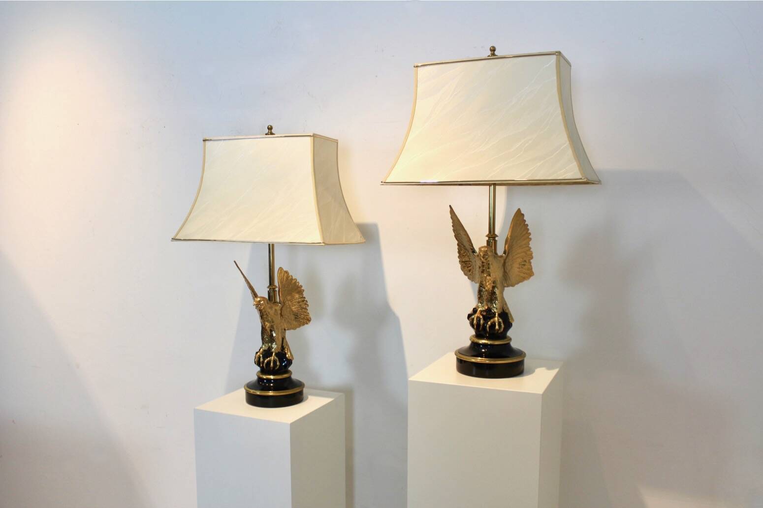 Pair of large Belgian brass carved eagle table lamps