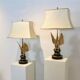 Pair of large Belgian brass carved eagle table lamps