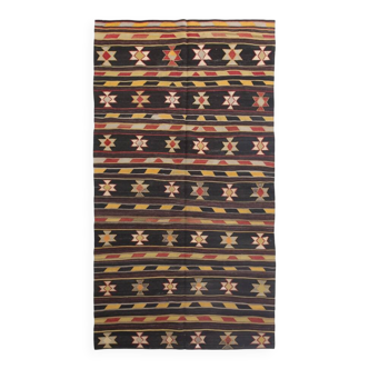 6x10 Dark Brown & Yellow Striped Handmade Wool Kilim Rug, 170x312 Cm