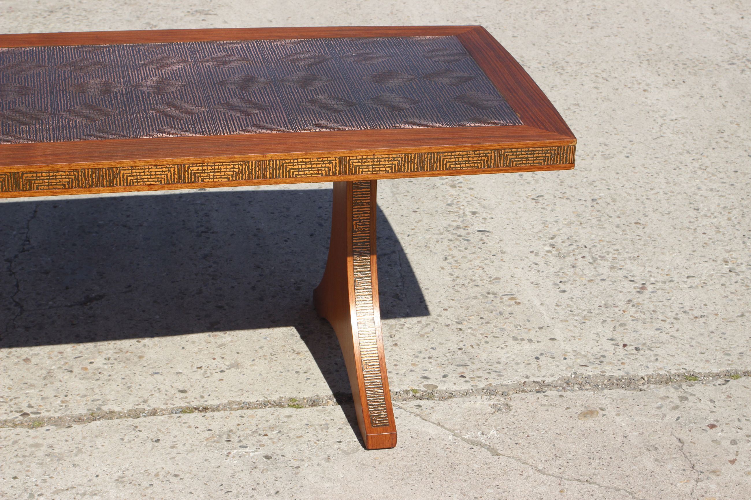 Adjustable dining room table adjustable in teck and copper, denmark, 1950