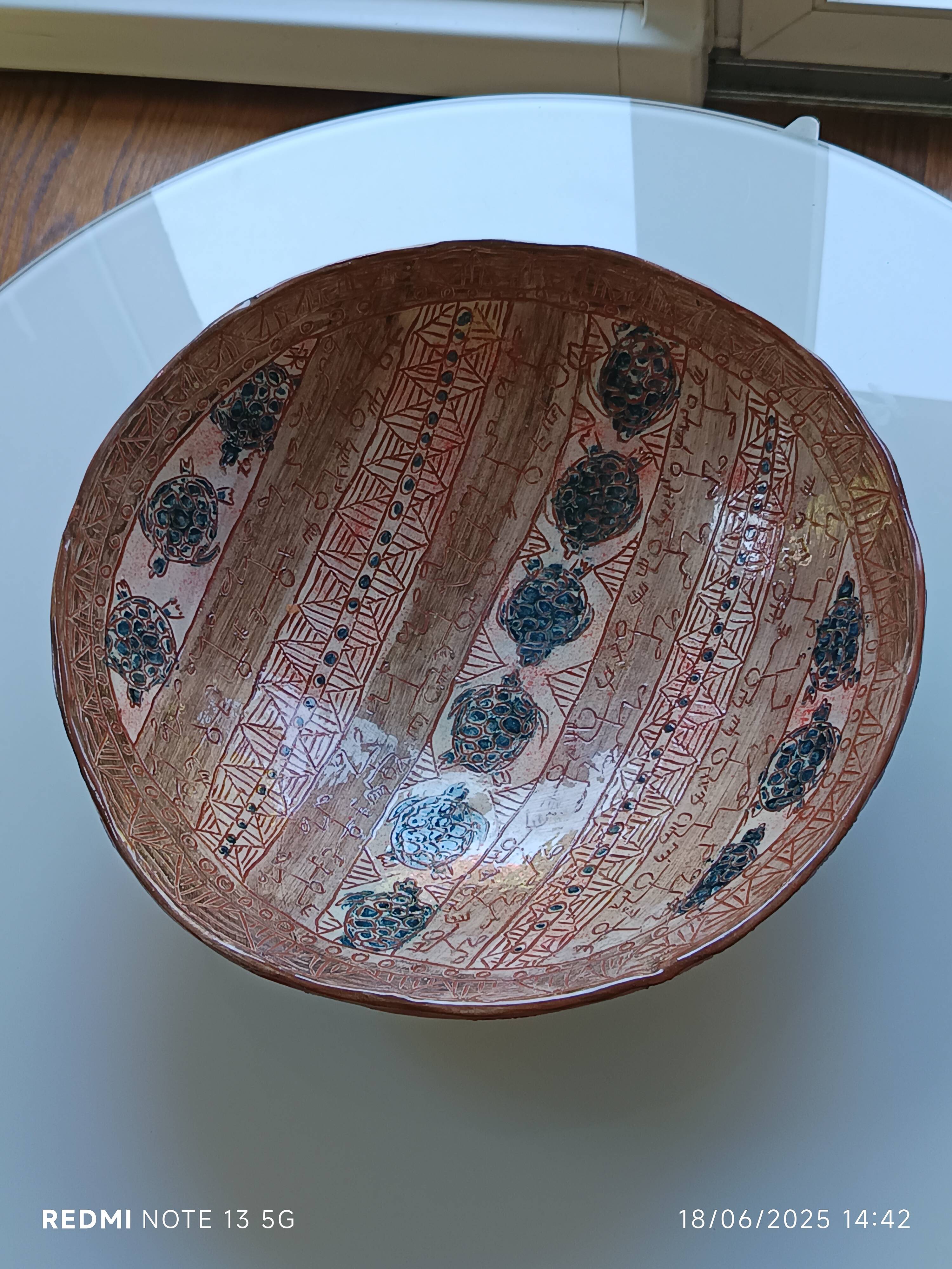 large ceramic fruit bowl with ethnic and turtle decoration 2007