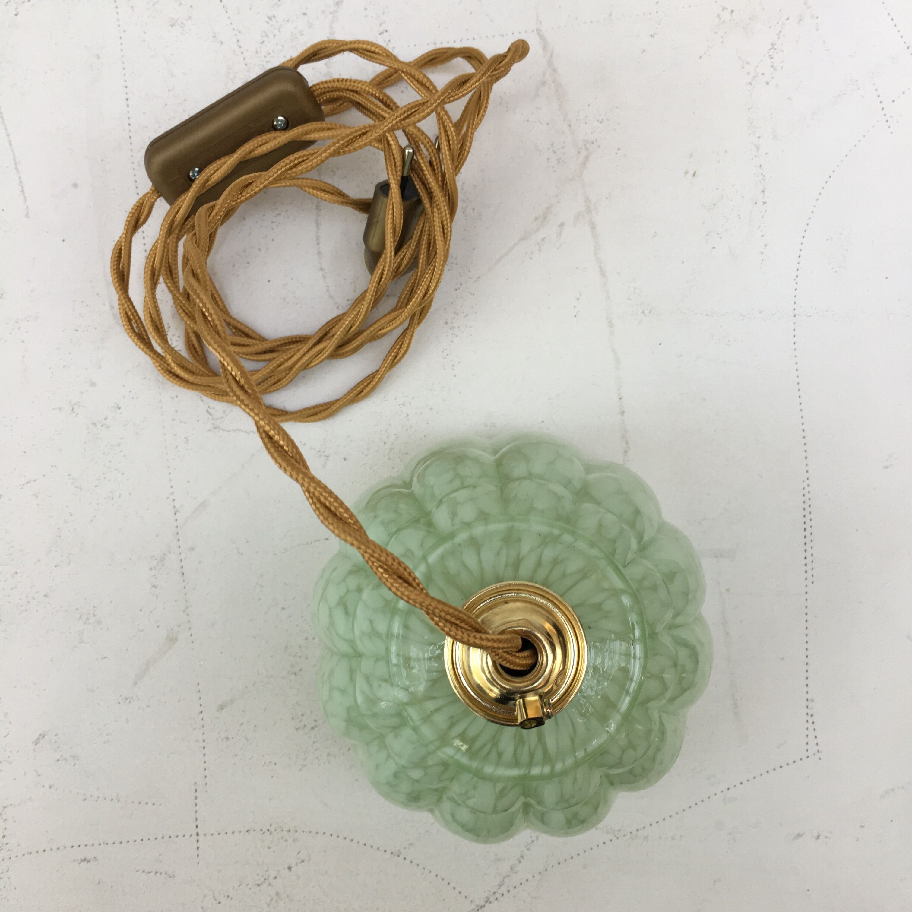 Art deco walking lamp in green clichy glass