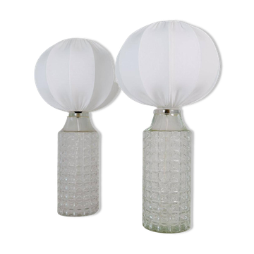 Mid-century modern large glass table lamps by Orrefors, Sweden, 1970s.